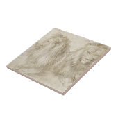 Zwei Sitzlöwen durch Albrecht Durer Fliese (Seite)