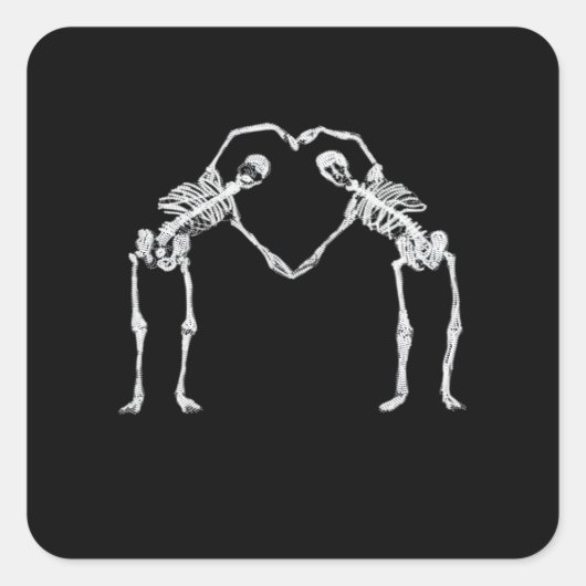 Zwei Skeleton Hearts Hands Classic Quadratischer Aufkleber (Vorderseite)