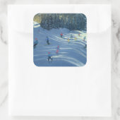 Zwei Skipisten 2004 Quadratischer Aufkleber (Tasche)