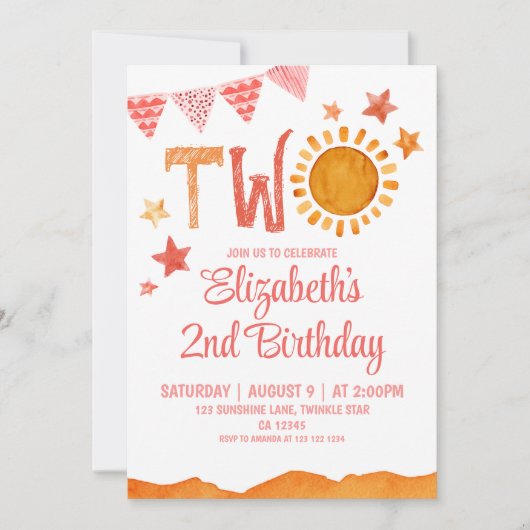Zwei Sonnenschein am 2. Geburtstag Einladung (Vorderseite)
