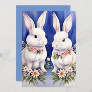 Zwei sonnige Kaninchen und Blume Feiertagskarte