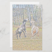Zwei spielerische Pinto Paint Horses Equine Art De Briefpapier (Vorne/Hinten)