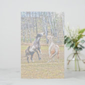 Zwei spielerische Pinto Paint Horses Equine Art De Briefpapier (Stehend Vorderseite)
