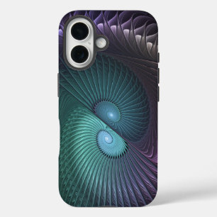 Zwei Spiralen farbenfroh Modernes Abstraktes Frakt iPhone 16 Hülle