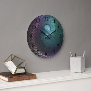 Zwei Spiralen farbenfroh Modernes Abstraktes Frakt Große Wanduhr