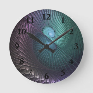 Zwei Spiralen Farbige Moderne Abstrakte Fraktal Ku Runde Wanduhr
