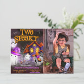 Zwei Spooky - 2. Geburtstag mit Bild Einladung (Stehend Vorderseite)