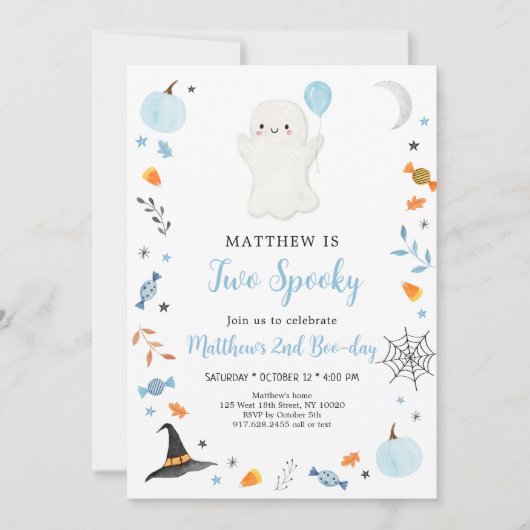 Zwei Spooky Blue Ghost Halloween Einladung (Vorderseite)