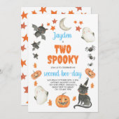 Zwei Spooky Boy Niedlich Ghost Halloween 2. Geburt Einladung (Vorne/Hinten)