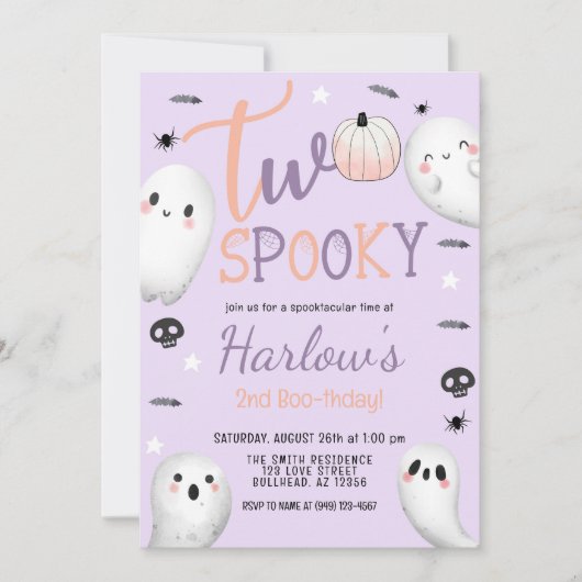 Zwei Spooky Ghost Pastell Lila Halloween Einladung (Vorderseite)