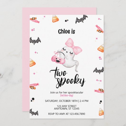 Zwei Spooky Girl 2. Boo-Day Halloween Einladung (Vorne/Hinten)