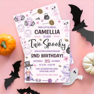 Zwei Spooky Girls Halloween 2. Geburtstags-Party Einladung