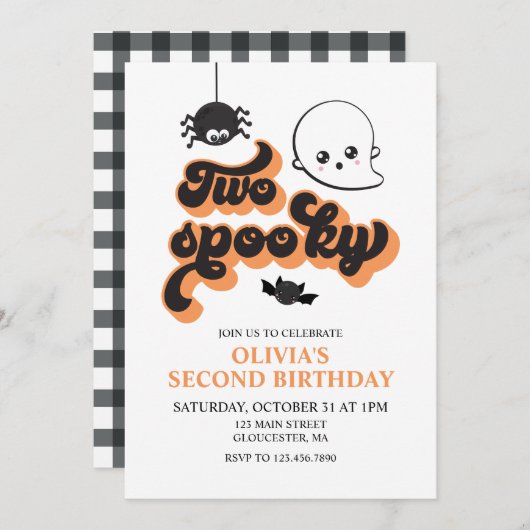 Zwei Spooky Halloween 2. Geburtstag Einladung (Vorne/Hinten)