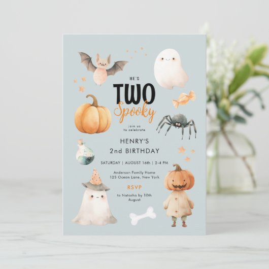 Zwei Spooky Halloween 2. Geburtstag Einladung (Stehend Vorderseite)
