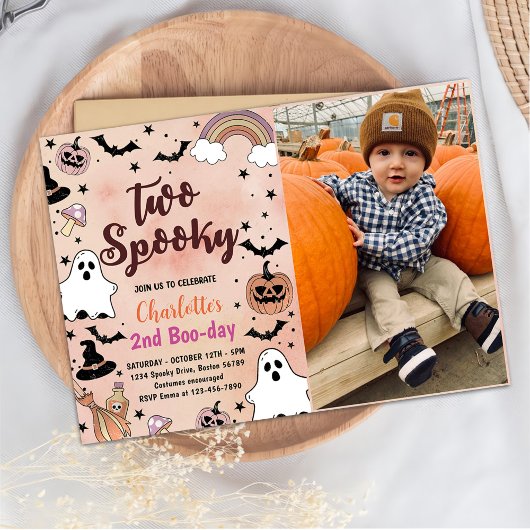 Zwei Spooky Halloween 2. Geburtstag Party Foto Einladung