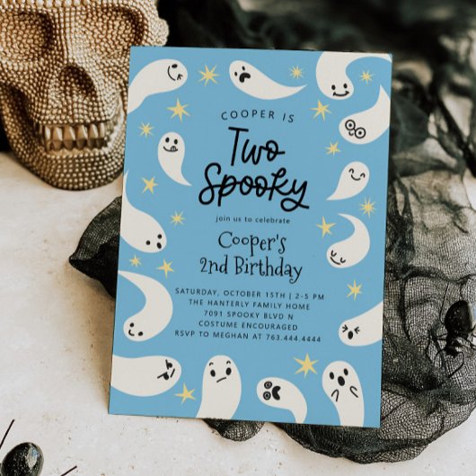 Zwei Spooky Halloween Blue Ghost Geburtstag Einladung