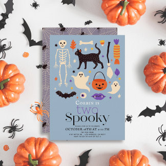 Zwei Spooky Halloween Motifs Blau 2. Geburtstag Einladung