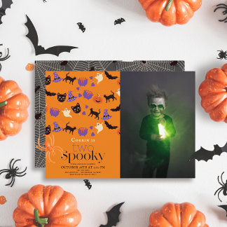 Zwei Spooky Halloween Orange 2. Geburtstags-Foto Einladung