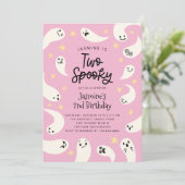 Zwei Spooky Halloween Pink Ghost Geburtstag Einladung (Stehend Vorderseite)