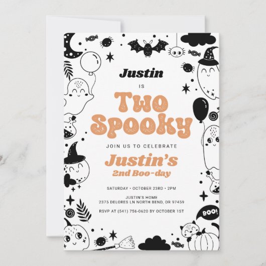 Zwei Spooky Orange Ghost Halloween Einladung (Vorderseite)