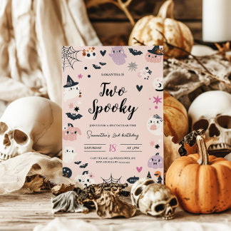 Zwei Spooky Pink Halloween Geburtstagsfeier Einladung