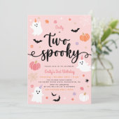 Zwei Spooky Pink Halloween Niedlich Ghost 2. Gebur Einladung (Stehend Vorderseite)