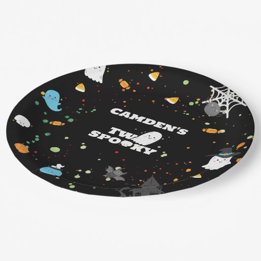 Zwei Spooky zum Geburtstag Pappteller (Schrägansicht)