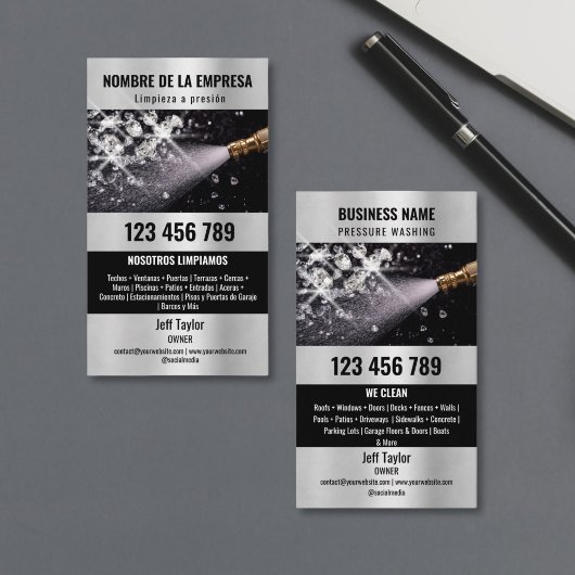 Zwei Sprachen Druck waschen Power Waschabdeckung Visitenkarte