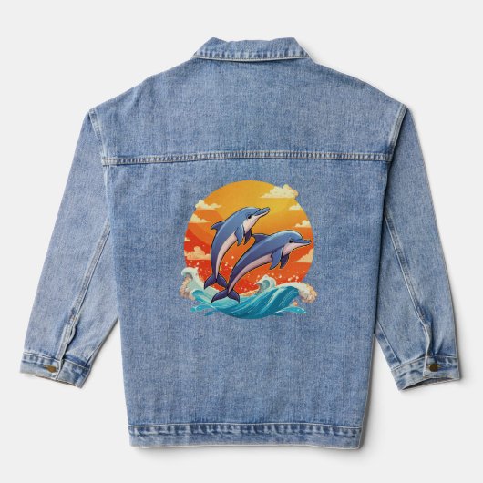 Zwei springende Cartoon-Delfine Jeansjacke (Rückseite)