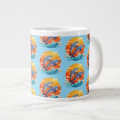 Zwei springende Cartoon-Delfine Jumbo-Tasse (Vorderseite Rechts)