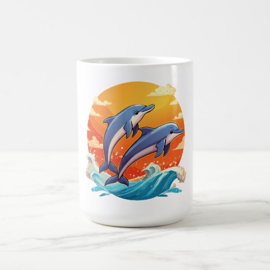 Zwei springende Cartoon-Delfine Kaffeetasse (Mittel)