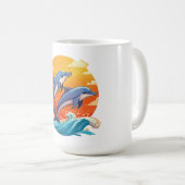 Zwei springende Cartoon-Delfine Kaffeetasse (VorderseiteRechts)