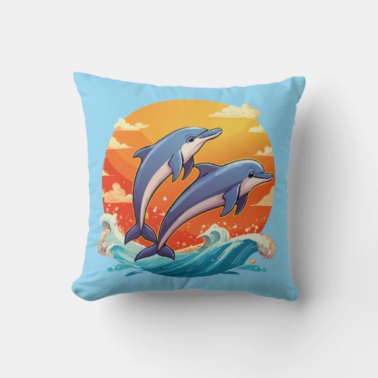 Zwei springende Cartoon-Delfine Kissen (Vorderseite)
