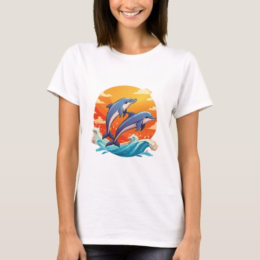 Zwei springende Cartoon-Delfine T-Shirt (Vorderseite)