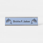 Zwei Springschwellen wie blaue weiße Delphine Schreibtischnamensplakette (Vorderseite )