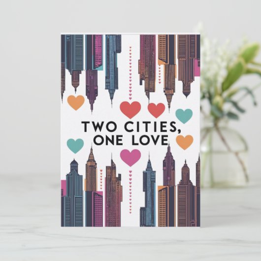 Zwei Städte mit einer Liebe Einladung (Stehend Vorderseite)