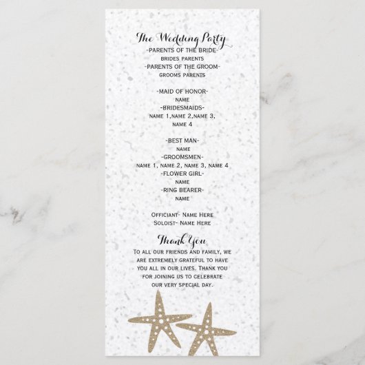 Zwei Starfish Beach Brautparty Hochzeitsprogramme Programm (Rückseite)
