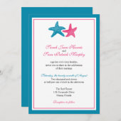 Zwei Starfish Pfau und rosa Hochzeit Einladung (Vorne/Hinten)