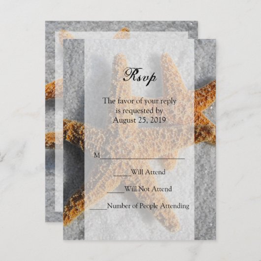 Zwei Starfish & Sand, Beach Wedding UAWG Repair Ca Einladungspostkarte (Vorne/Hinten)