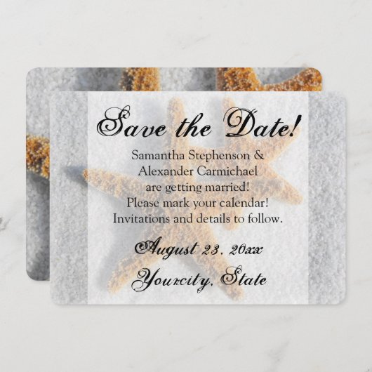 Zwei Starfish Sandstrände, Strand Save the Date Einladung (Vorne/Hinten)