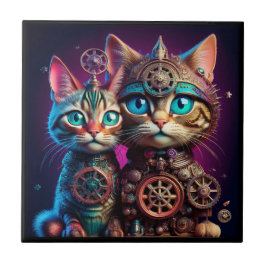 Zwei Steampunk-Kätzchen posieren Fliese