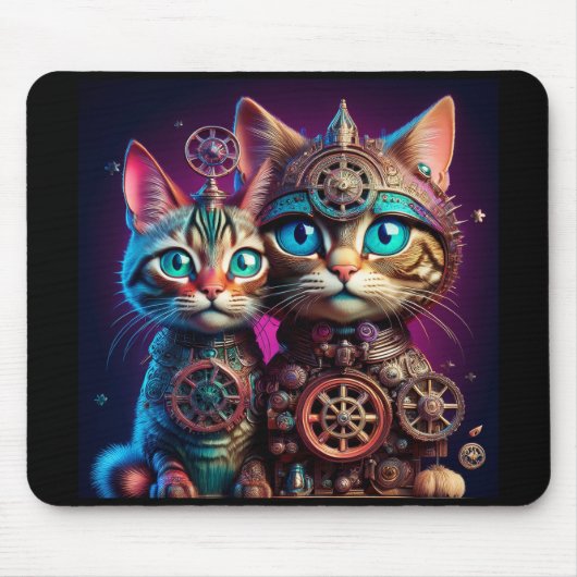 Zwei Steampunk-Kätzchen posieren Mousepad (Vorne)