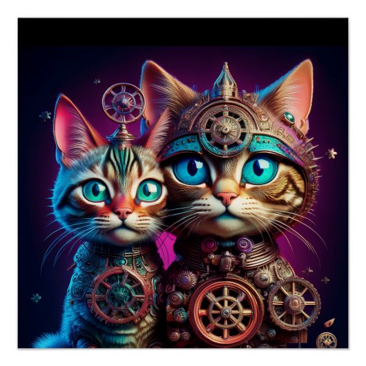 Zwei Steampunk-Kätzchen posieren Poster (Vorderseite)