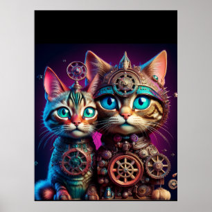 Zwei Steampunk-Kätzchen posieren Poster
