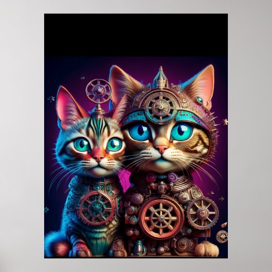 Zwei Steampunk-Kätzchen posieren Poster (Vorne)