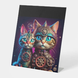 Zwei Steampunk Kittens-Pose Sockelschild