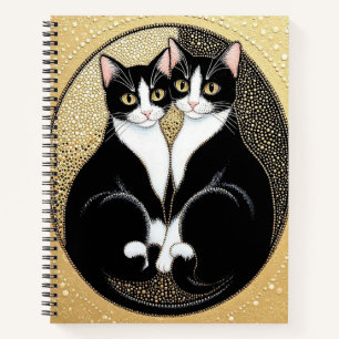 Zwei stilisierte Katzen in symmetrischem Design Notizblock