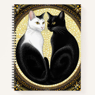 Zwei stilisierte Katzen in symmetrischem Design Notizblock