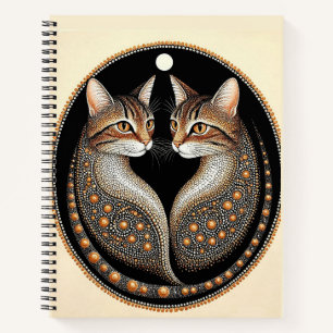 Zwei stilisierte Katzen in symmetrischem Design Notizblock