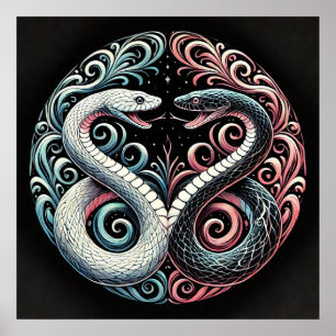 Zwei stilisierte Schlangen Poster